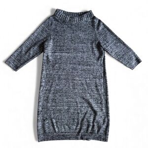 Ann Taylor Mock Neck Sweater Dress Tunic Cozy Wool Blend Holiday Gray Black XXL